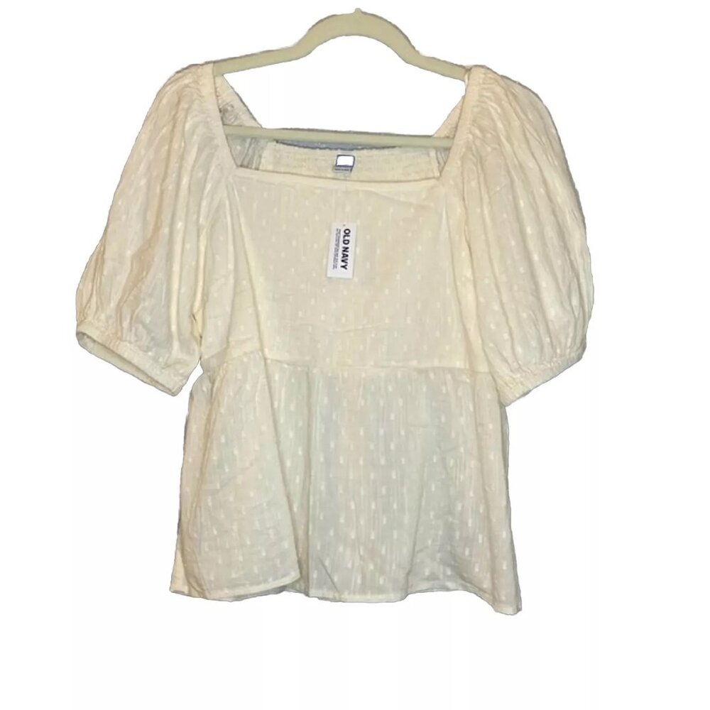 Old Navy Puff-Sleeve Smocked Babydoll Blouse (Cream, size M)